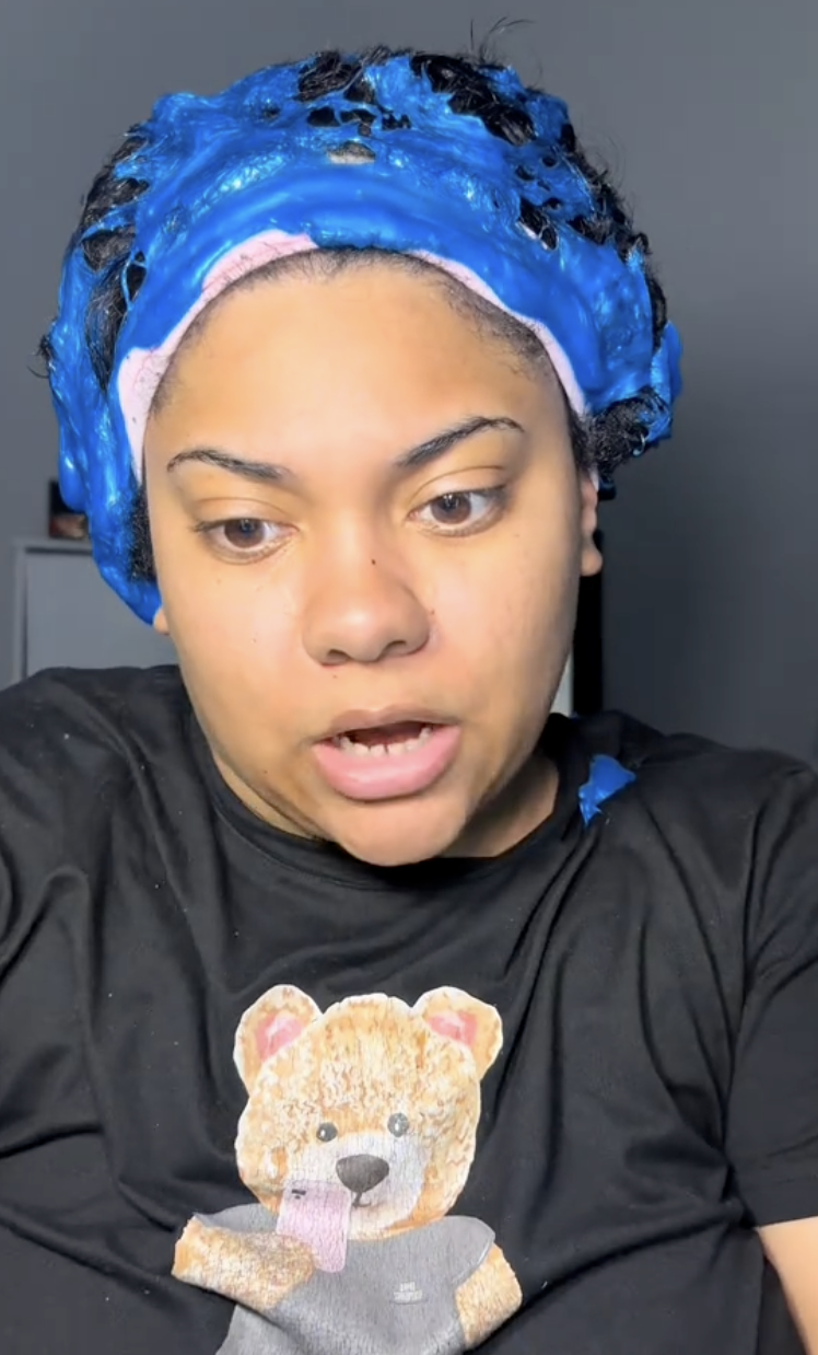 woman with dyed blue hair